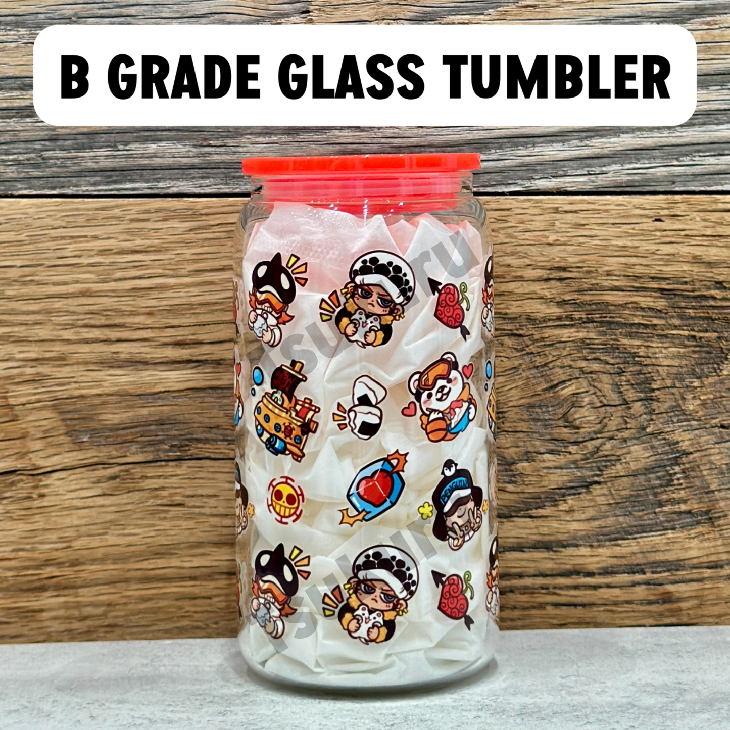 16oz Clear Glass Tumbler - Pirates (Single Sided, B GRADE)