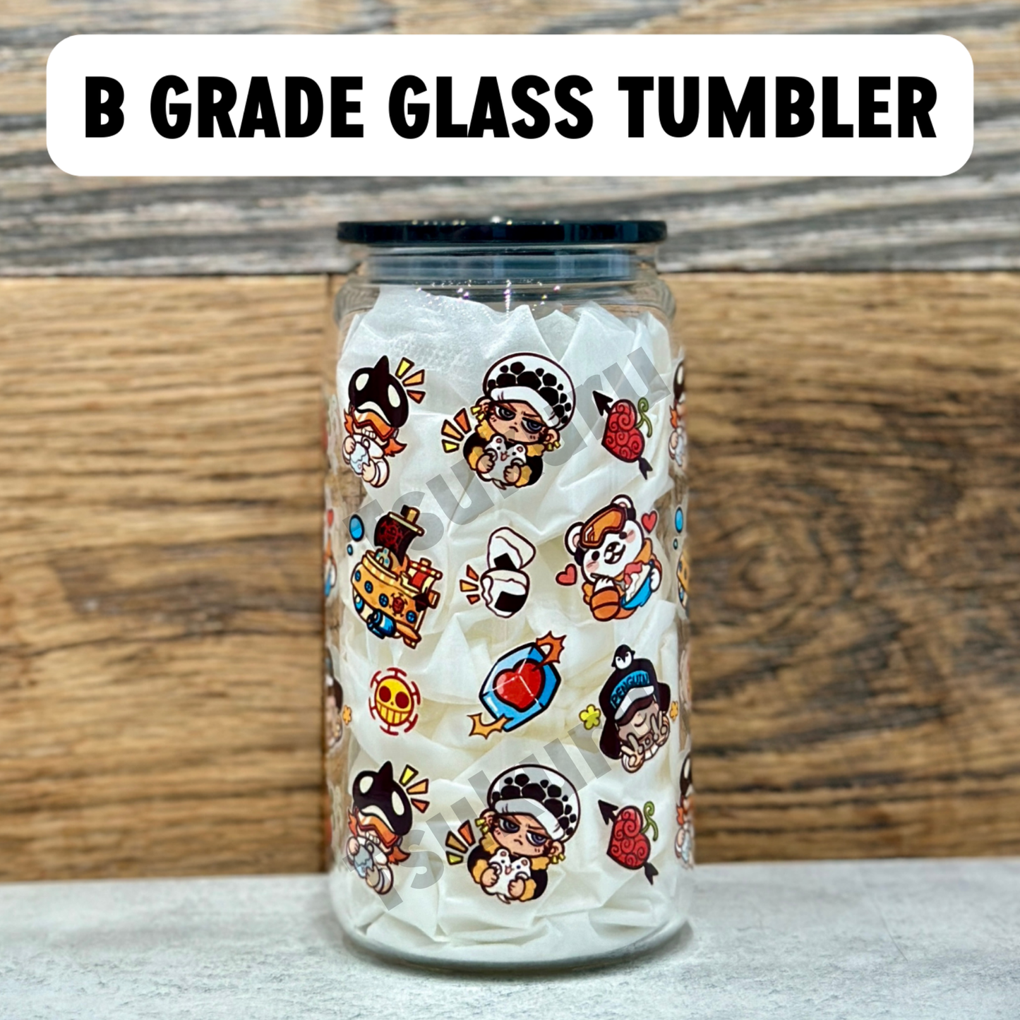16oz Clear Glass Tumbler - Pirates (Single Sided, B GRADE)