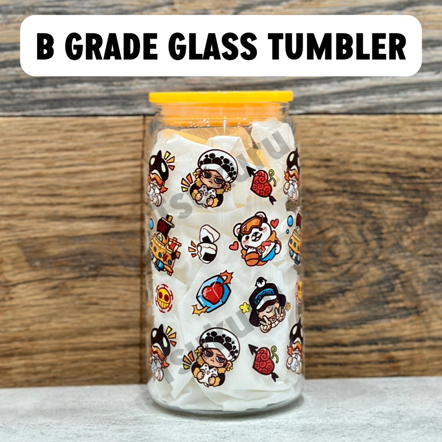 16oz Clear Glass Tumbler - Pirates (Single Sided, B GRADE)