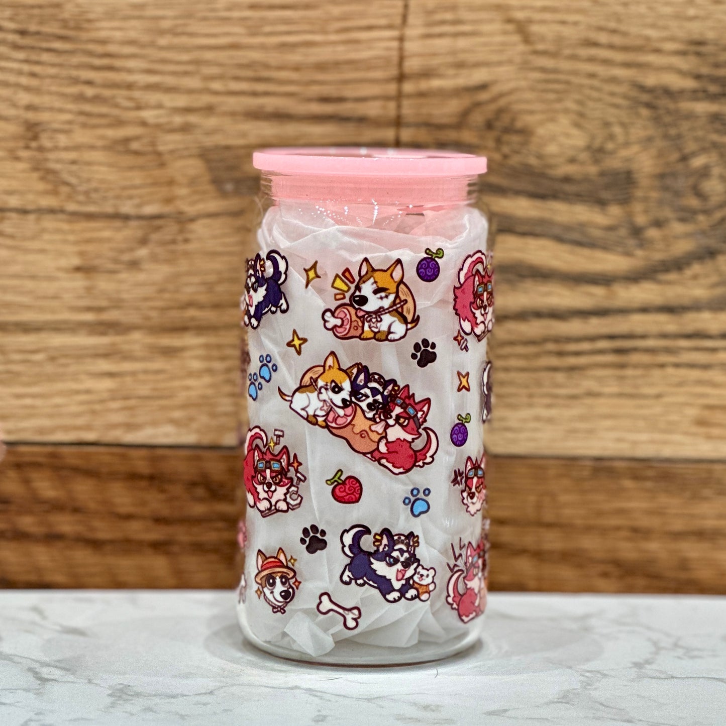 16oz Clear Glass Tumbler - Dog Capts (Double Sided)