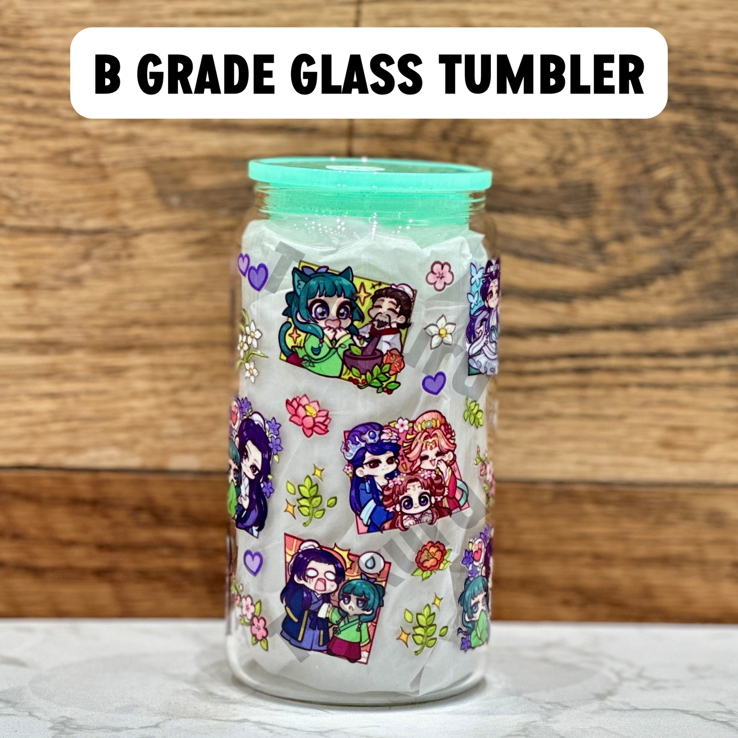 16oz Clear Glass Tumbler - TAD V1 (Double Sided, B GRADE)