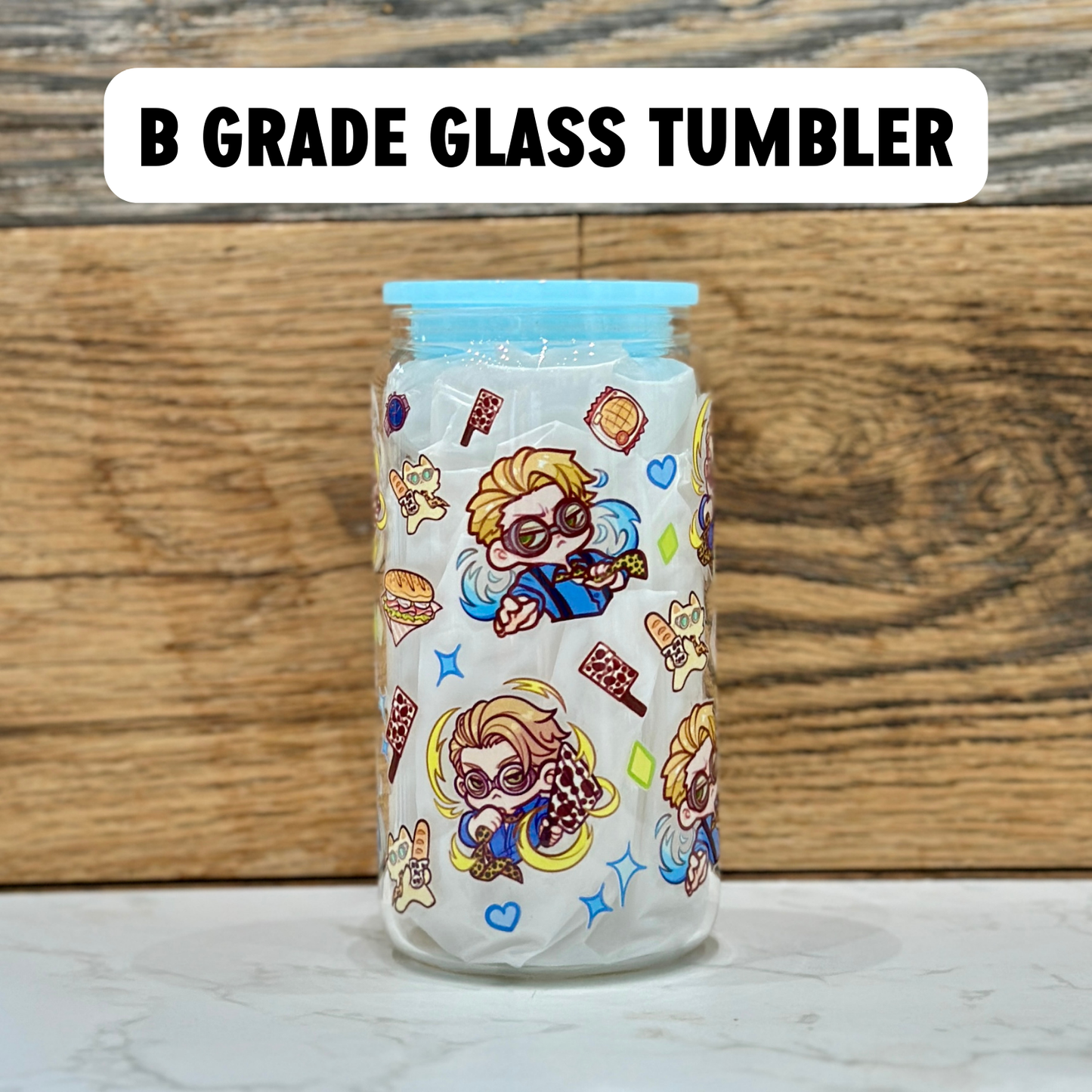 16oz Clear Glass Tumbler - Overtime (B GRADE)