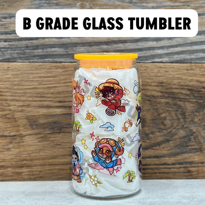 16oz Clear Glass Tumbler -  Pirates (Single Sided, B GRADE)