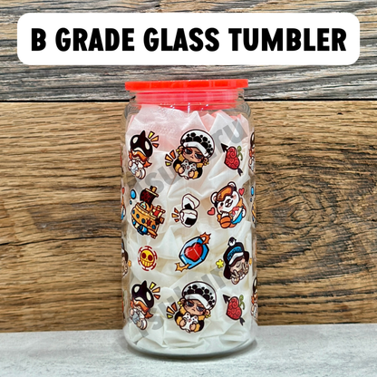 16oz Clear Glass Tumbler -  Pirates (Single Sided, B GRADE)