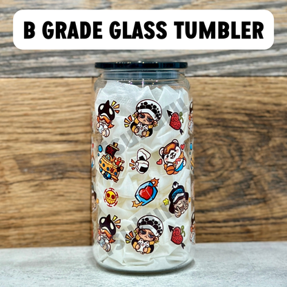 16oz Clear Glass Tumbler -  Pirates (Single Sided, B GRADE)