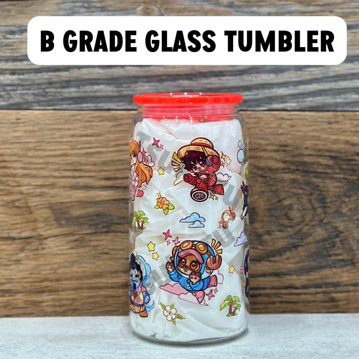 16oz Clear Glass Tumbler -  Pirates (Single Sided, B GRADE)