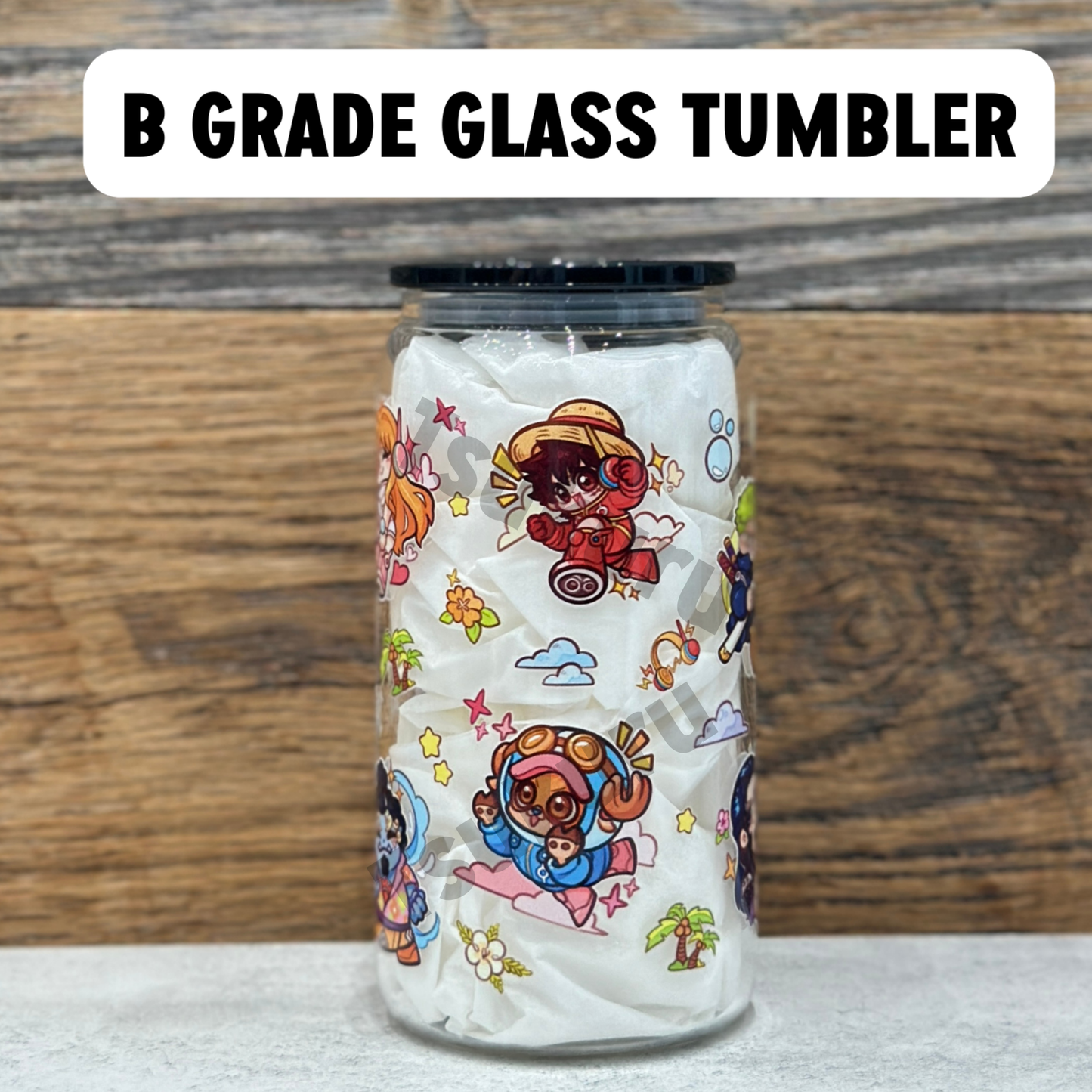 16oz Clear Glass Tumbler -  Pirates (Single Sided, B GRADE)