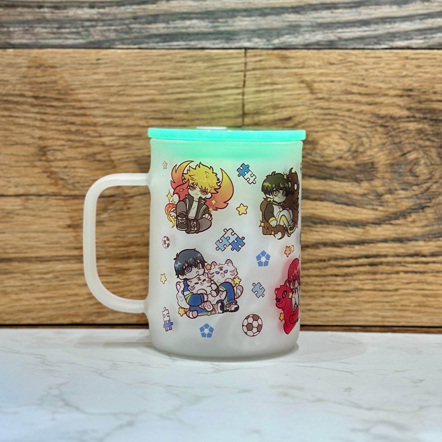 17oz Frosted Glass Mug - Soccer