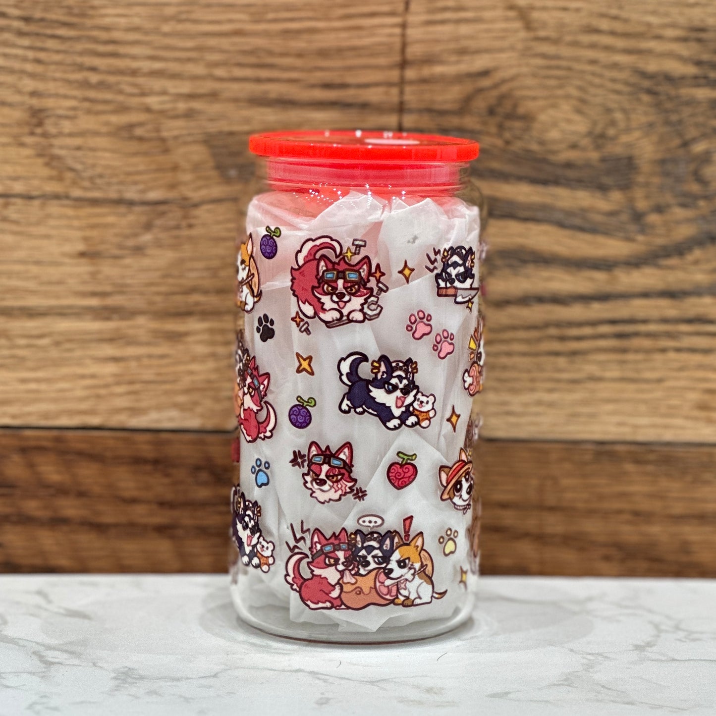 16oz Clear Glass Tumbler - Dog Capts (Double Sided)