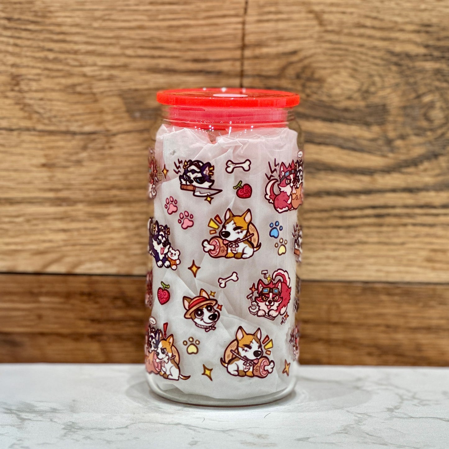 16oz Clear Glass Tumbler - Dog Capts (Double Sided)
