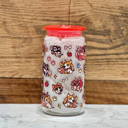 16oz Clear Glass Tumbler - Dog Capts (Double Sided)