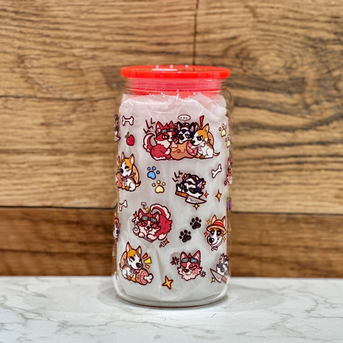 16oz Clear Glass Tumbler - Dog Capts (Double Sided)