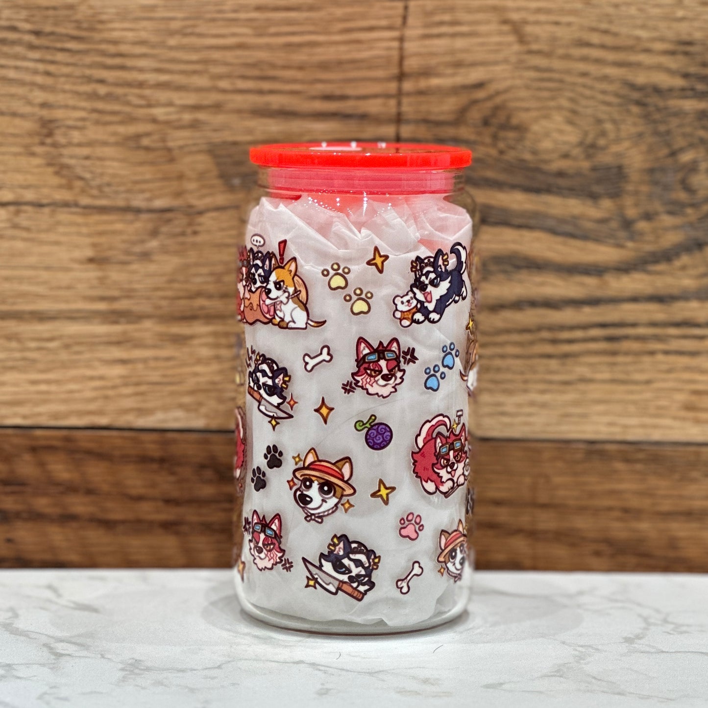16oz Clear Glass Tumbler - Dog Capts (Double Sided)
