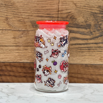 16oz Clear Glass Tumbler - Dog Capts (Double Sided)
