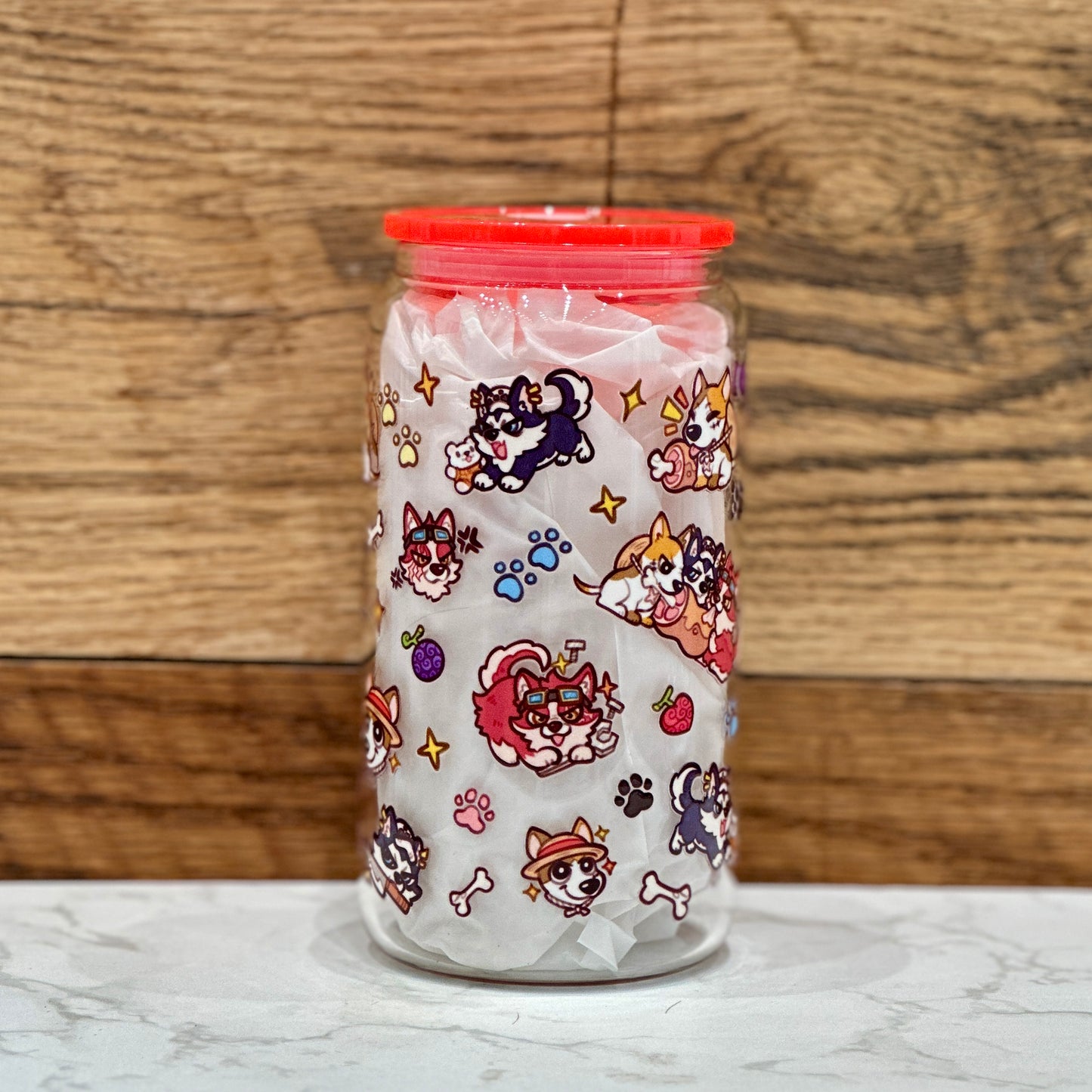 16oz Clear Glass Tumbler - Dog Capts (Double Sided)