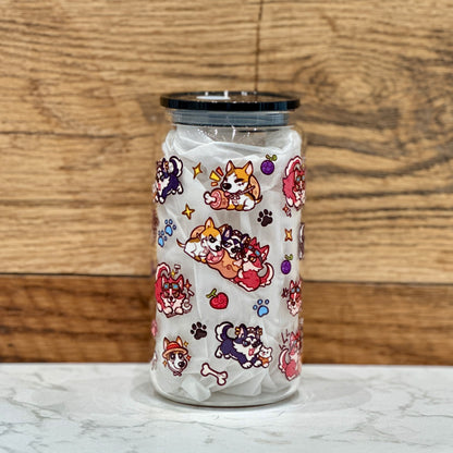 16oz Clear Glass Tumbler - Dog Capts (Double Sided)