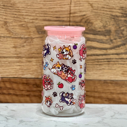 16oz Clear Glass Tumbler - Dog Capts (Double Sided)