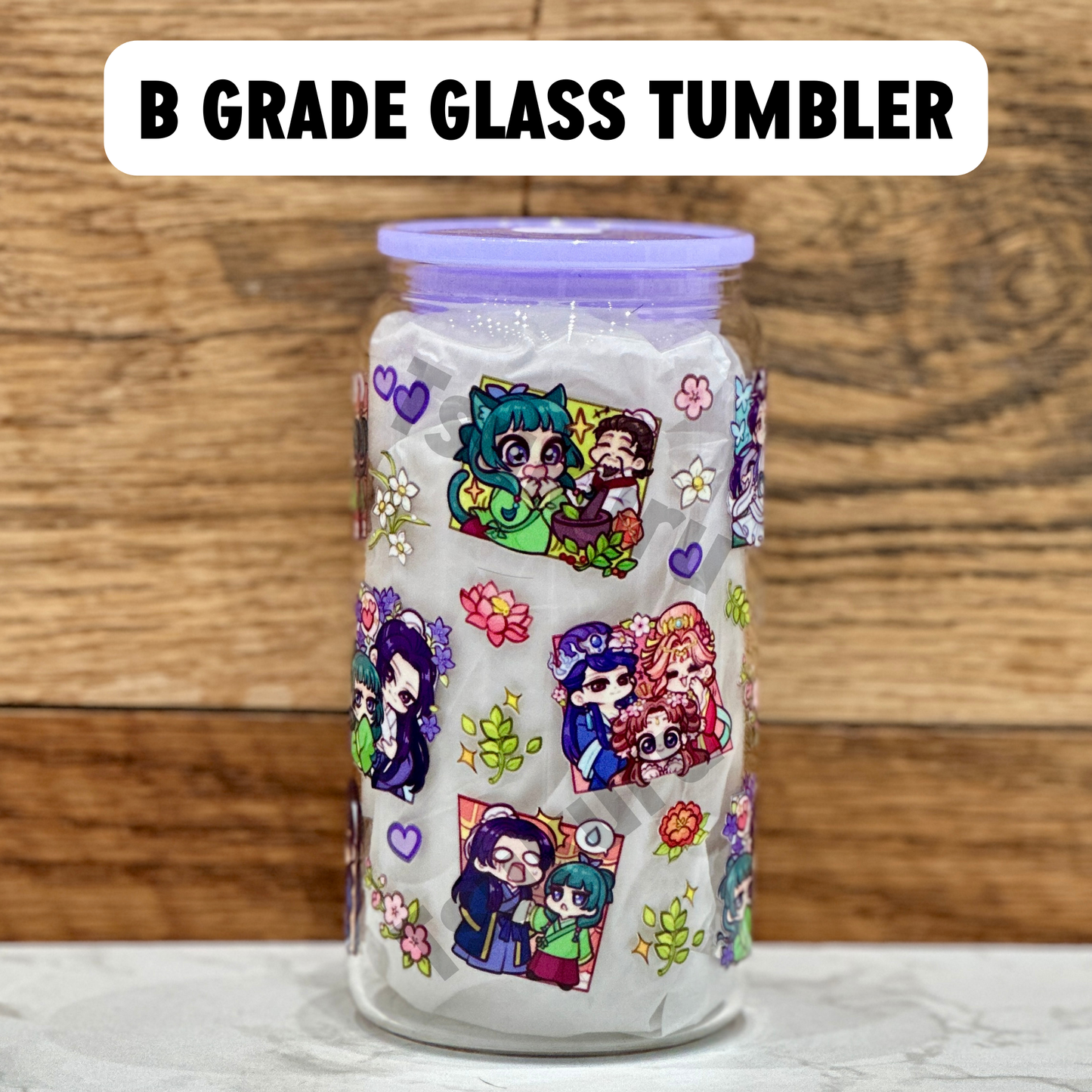 16oz Clear Glass Tumbler -  TAD V1 (Double Sided, B GRADE)