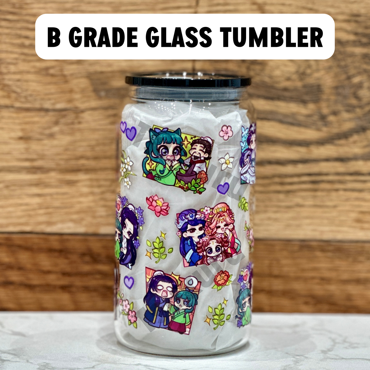 16oz Clear Glass Tumbler -  TAD V1 (Double Sided, B GRADE)